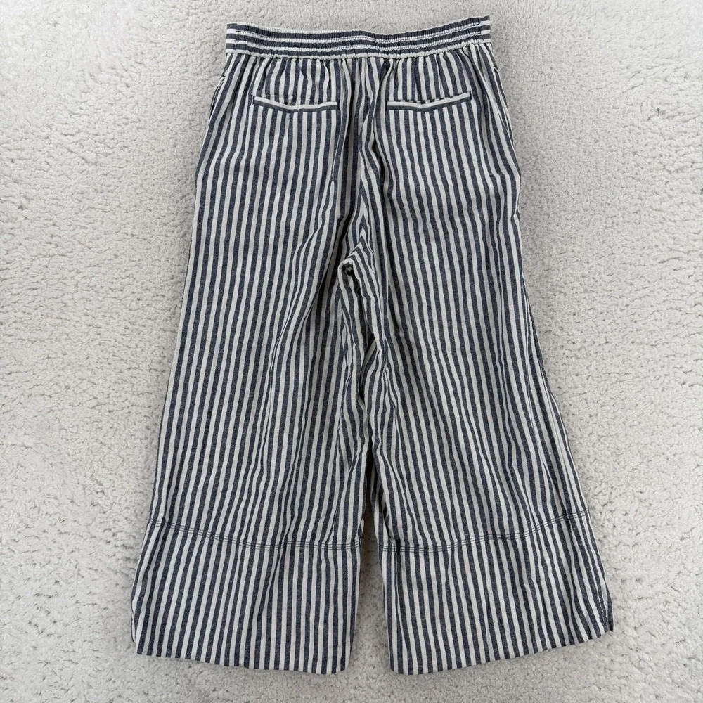 Banana Republic Wide Leg Cropped Pants Womens S Blue Stripe Linen Blend Pull On